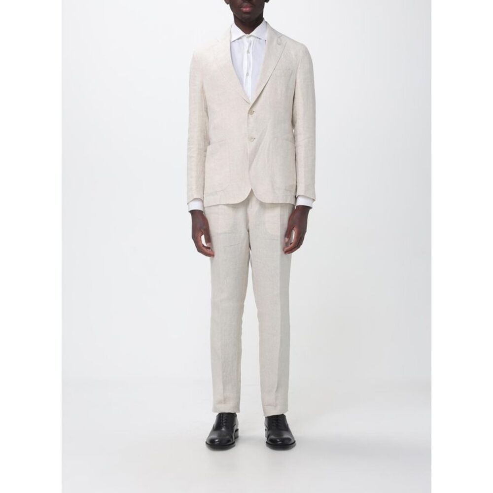 Manuel Ritz Men Single-Breasted Linen Suit Manuel Ritz